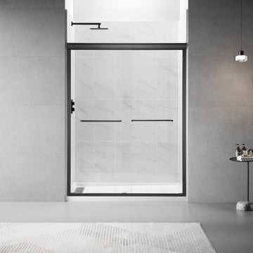 Framed Sliding Shower Door 56" 60"W X 75"H, Bypass Double Sliding Glass Door With 1 4" 6Mm Clear Glass, Matte Black Finish Matte Black Bathroom American Design Glass Metal