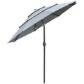 Outsunny 9Ft 3 Tiers Patio Umbrella Outdoor Market Umbrella With Crank, Push Button Tilt For Deck, Backyard And Lawn, Dark Gray Dark Grey Polyester