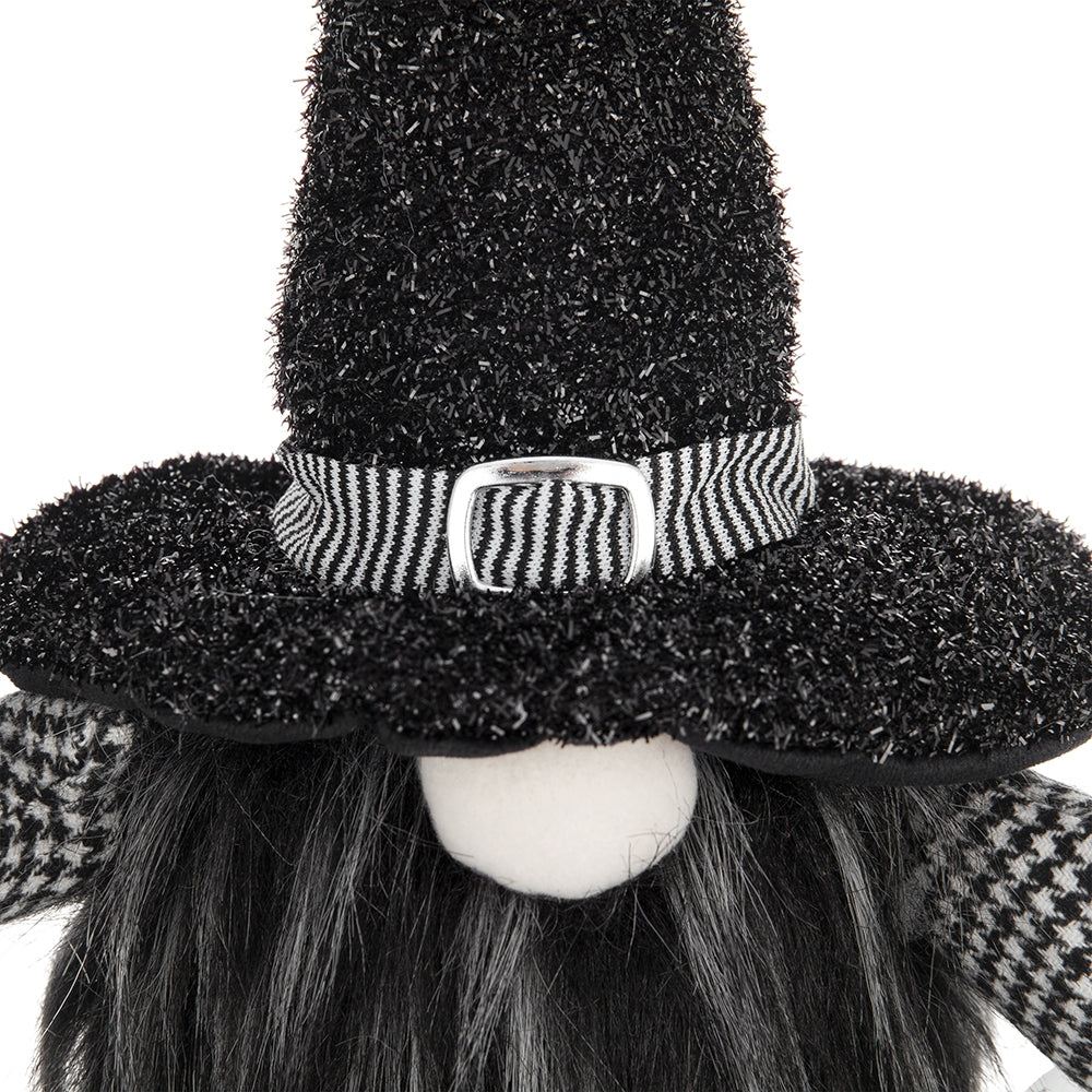 6X4X20" Fabric Black Gnome With 'Boo' Banner, For Halloween Decor Black White Polyester