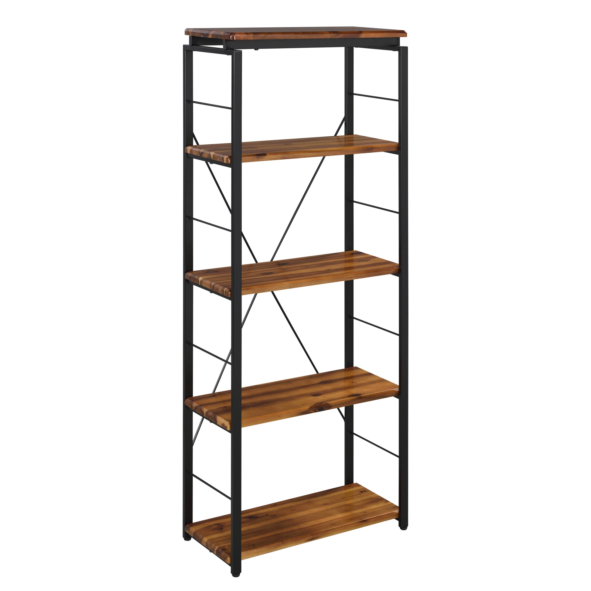 Oak And Black 4 Shelf Bookcase 4 Black Brown Brown Etagere Horizontal Primary Living Space Wood Open Back Contemporary Wood Metal