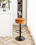Round Storage Bar Stool Set Of 2, Brown Faux Leather Height Adjustable Barstool, 360 Counter Height Swivel Stool, Armless Bar Chair With Metal Frame For Kitchen Counter Dining Living Room Brown Set Of 2 Foam Pu Leather