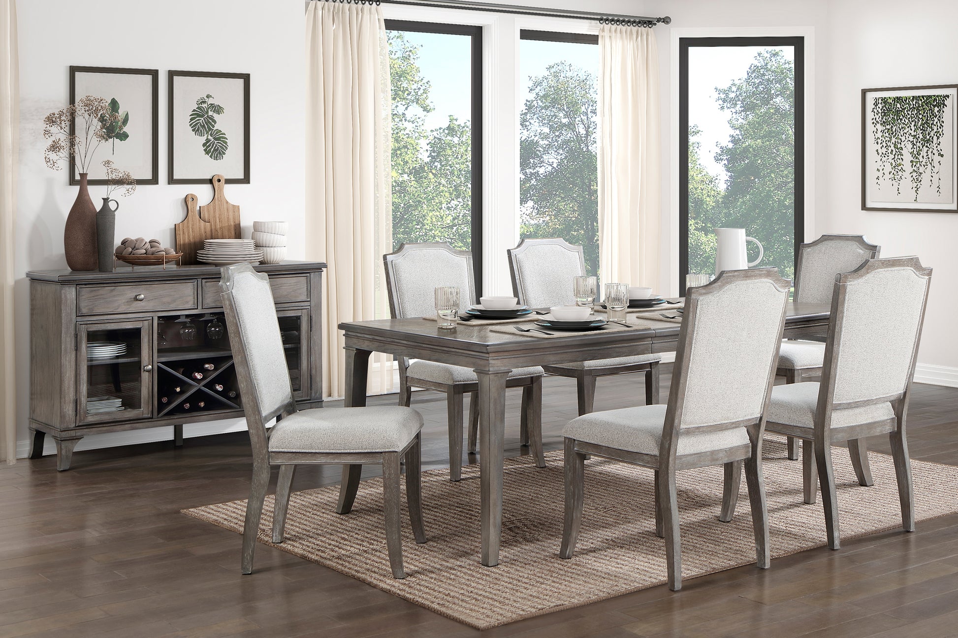 Classic Kitchen Dining 5Pc Set Extendable Table And 4 Side Chairs Chenille Fabric Upholstered Brown Gray Finish Wooden Furniture Wood Wood Brown Gray Seats 4 Wood Dining Room Removable Leaf