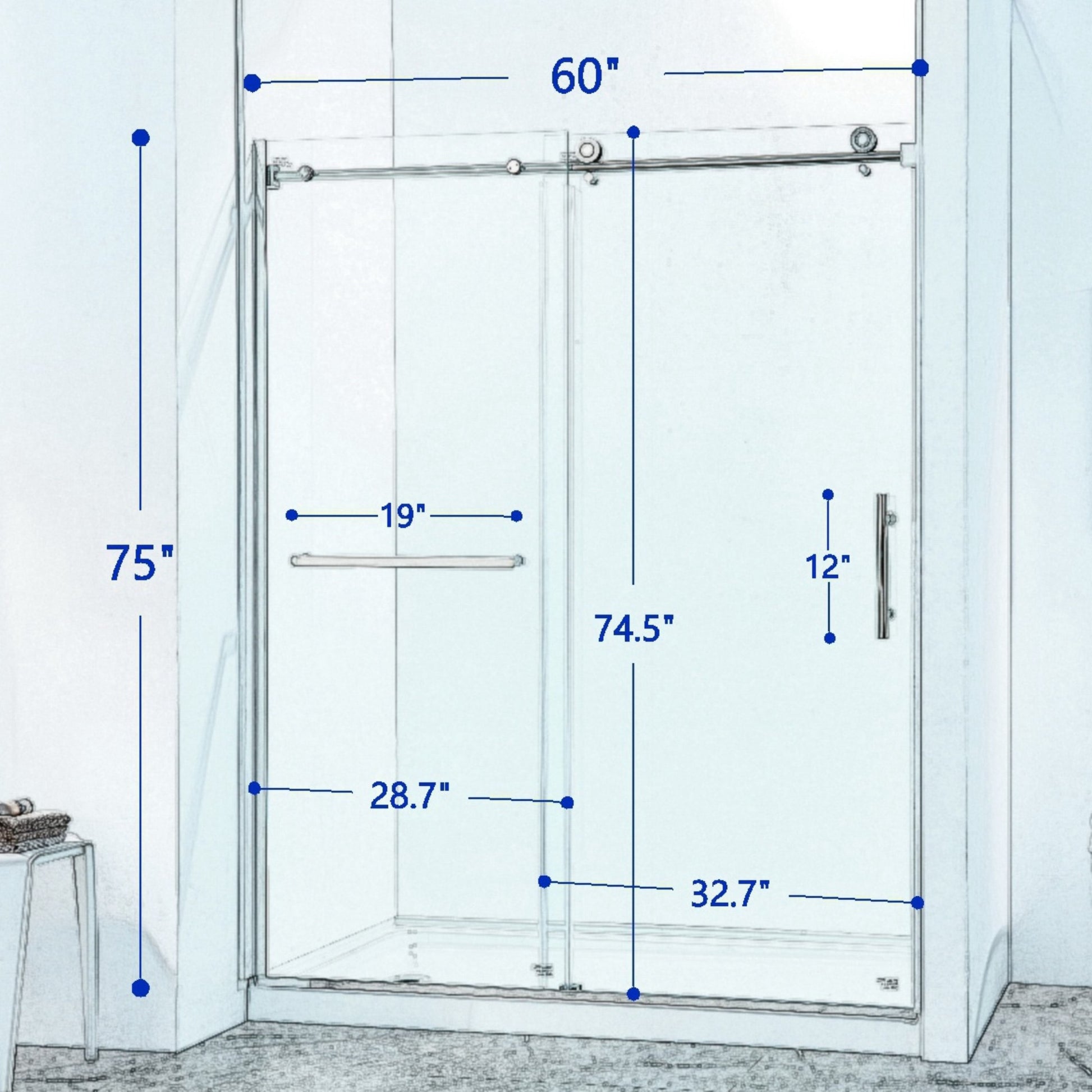 56 60"W X 75"H Semi Frame Single Sliding Shower Door, 304 Stainless Steel In Chrome, 5 16 Inches 8Mm Thick Sgcc Tempered Clear Glass. Chrome Bathroom Classic,Luxury,Modern Glass Stainless Steel