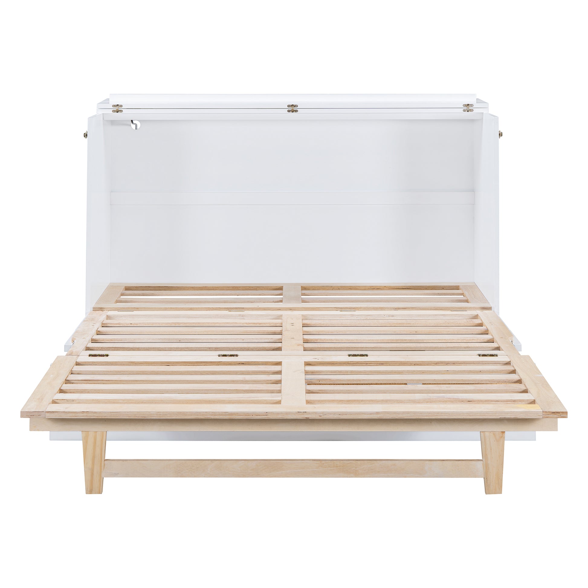 Queen Murphy Bed With Large Drawers,White Queen White Plywood