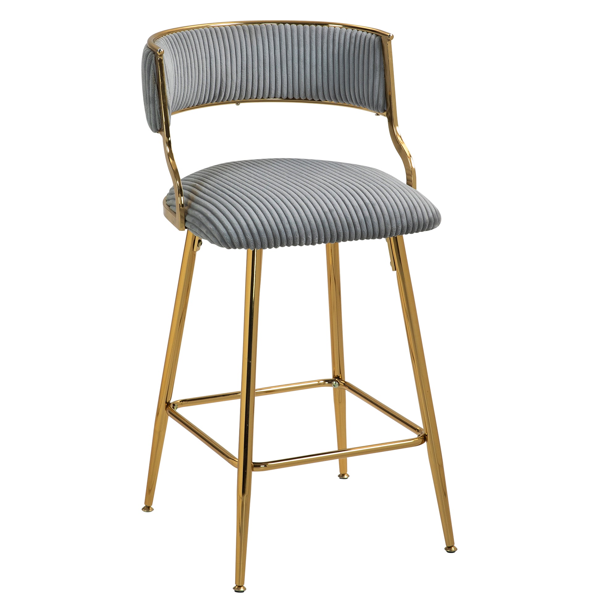 Set Of 2,26'' Counter Height Bar Stools Corduroy Kitchen Island Counter Bar Stool With Back,Golden Chromed Base And Footrest Grey Grey Kitchen Modern Foam Corduroy