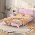 Full Size Wood Platform Bed Frame, Retro Style Bed With Rectangular Headboard,No Need Box Spring,Pink Full Pink Wood