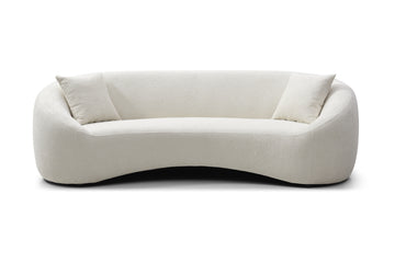 Minimalist Curved Sofa, 3 Seater, Chenille Velvet Fabric Upholstered Sofa, Tight Curved Back Velvet Cloud Couch For Living Room Apartment Office, White White Chenille Wood Primary Living Space Medium Soft Tight Back Modern Eucalyptus Recessed Arms Foam