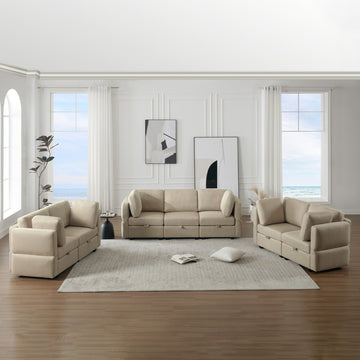 Living Room Furniture 7 Piece Set Including One 3 Seater Sofa And Two 2 Loveseatsadjustable Arms And Backs Comforty Sofas & Couches With Comfy Seat And Arm Cushions Beige Beige Polyester 7 Seat