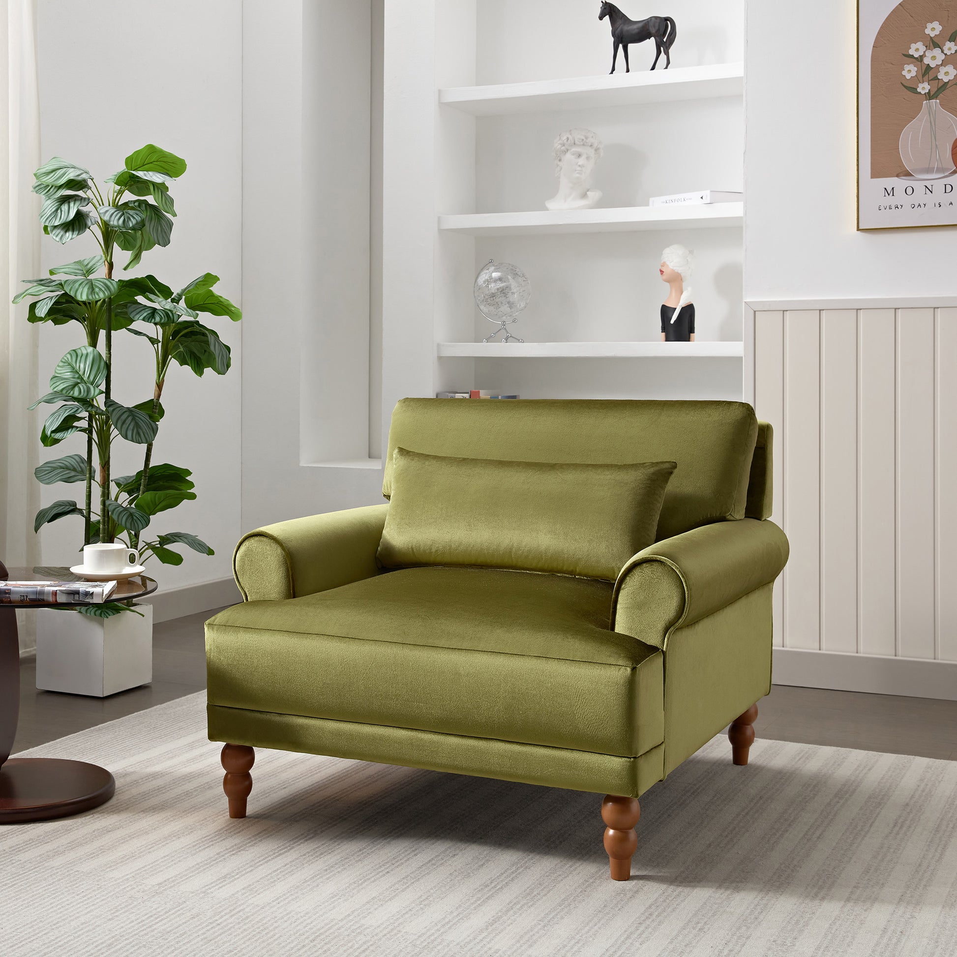 Mirod Elegant Circular Armrests, Ergonomic Lumbar Support, Vintage Roman Column Legs, Luxurious Large Size, Enhances Living Room Aesthetics, For Living Room,Bedroom And Study Green Velvet