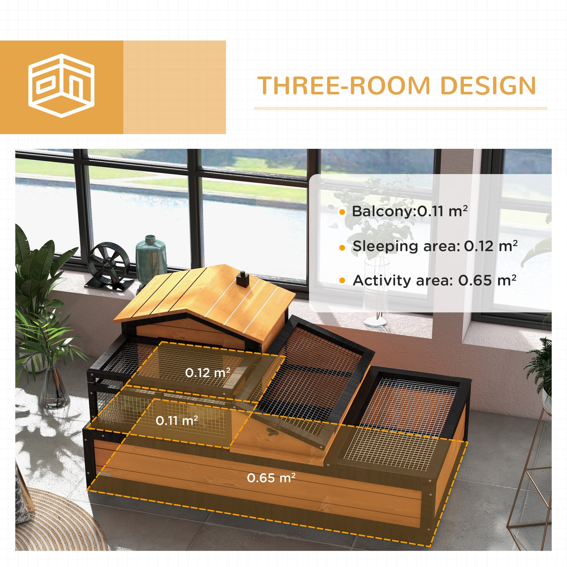 Pawhut 3 Room Tortoise House Habitat With Balcony & 2 Stories, Indoor Outdoor Wooden Tortoise Enclosure With Ladder, Tray, Openable Roof, Large Reptile Cage, 44" X 25.5" X 23", Yellow Yellow Wood