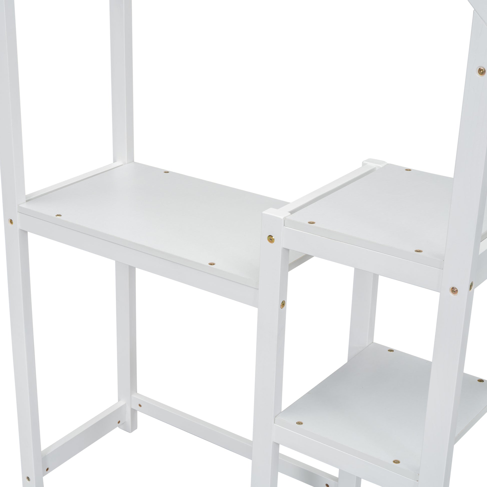 House Shaped Wooden Writing Desk,Kids Study Table,Bookshelf & Toy Storage,White Twin White American Design Pine