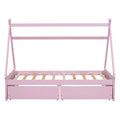 Twin Size House Platform Bed With Two Drawers,Headboard And Footboard, Pink Twin Pink Pine