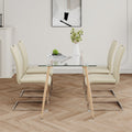 Modern Simple Rectangular Glass Dining Table, Solid Tempered Glass Countertop, Wood Transfer Metal Table Legs, Light Yellow Pu Dining Chair Set, Suitable For Restaurant Kitchen Use Set Of 5 Upholstered Chair Glass Light Yellow Seats 4 Metal Rectangular
