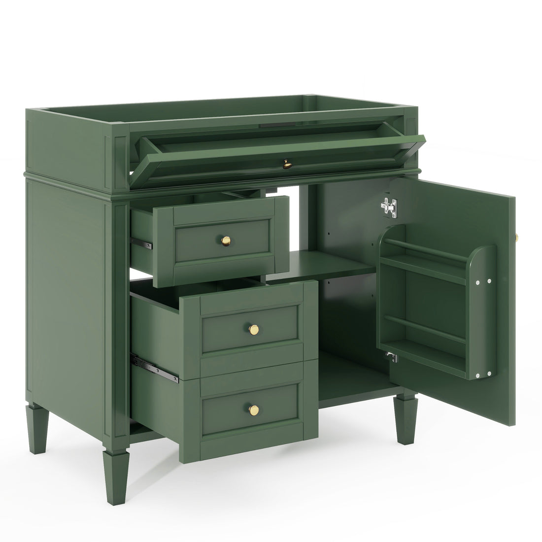 36'' Bathroom Vanity Without Top Sink, Modern Bathroom Storage Cabinet With 2 Drawers And A Tip Out Drawer, Solid Wood Frame Not Include Basin Sink 3 Green 1 1 Adjustable Hinges Bathroom Freestanding Solid Wood Mdf Painted