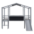 Twin Size Loft Bed With Ladder And Slide, House Bed With Blackboard And Light Strip On The Roof, Gray Twin Gray Solid Wood Mdf