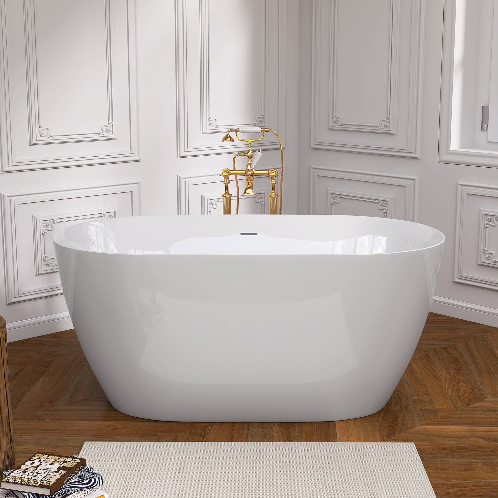 51 Inch Acrylic Freestanding Bathtub Contemporary Soaking White Tub With Overflow And Pop Up Drain Glossy White Gloss White Oval Bathroom Freestanding Tubs Polished Less Than 59 In Contemporary,Modern Soaking Center Fiberglass Acrylic