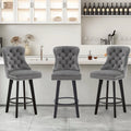 Modern Swivel Bar Stools Velvet Barstools Button Tufted Bar Stools Rivet Trim Bar Stools For Kitchen Island,Bistro, With Metal Pull Ring Sturdy Footrest Large Backrest For Home Bar,Dark Gray 3 Dark