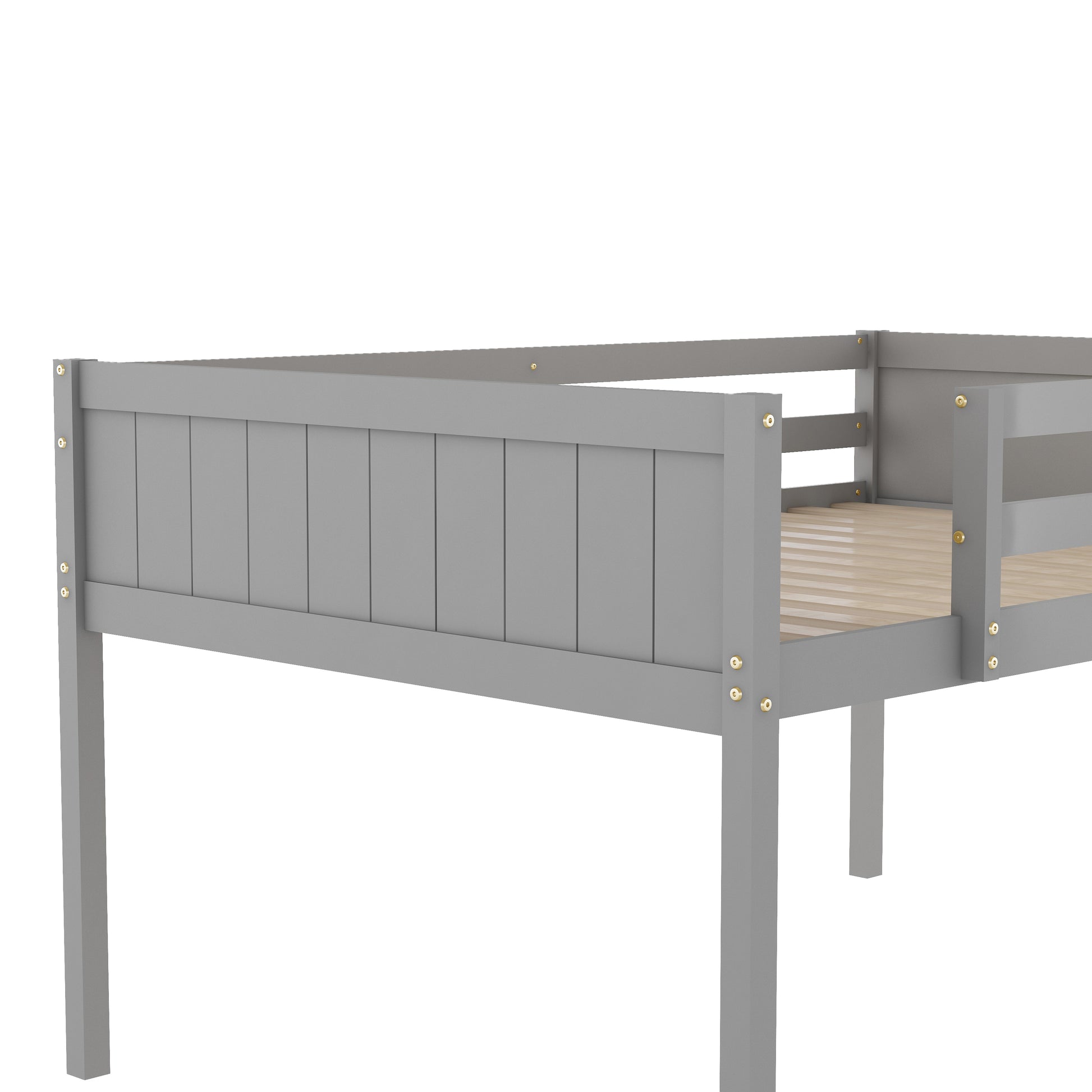 Full Size Wood Low Loft Bed With Ladder, Ladder Can Be Placed On The Left Or Right, Gray Old Sku:Gx000366Aae Box Spring Not Required Full Gray Wood Bedroom Solid Wood Mdf