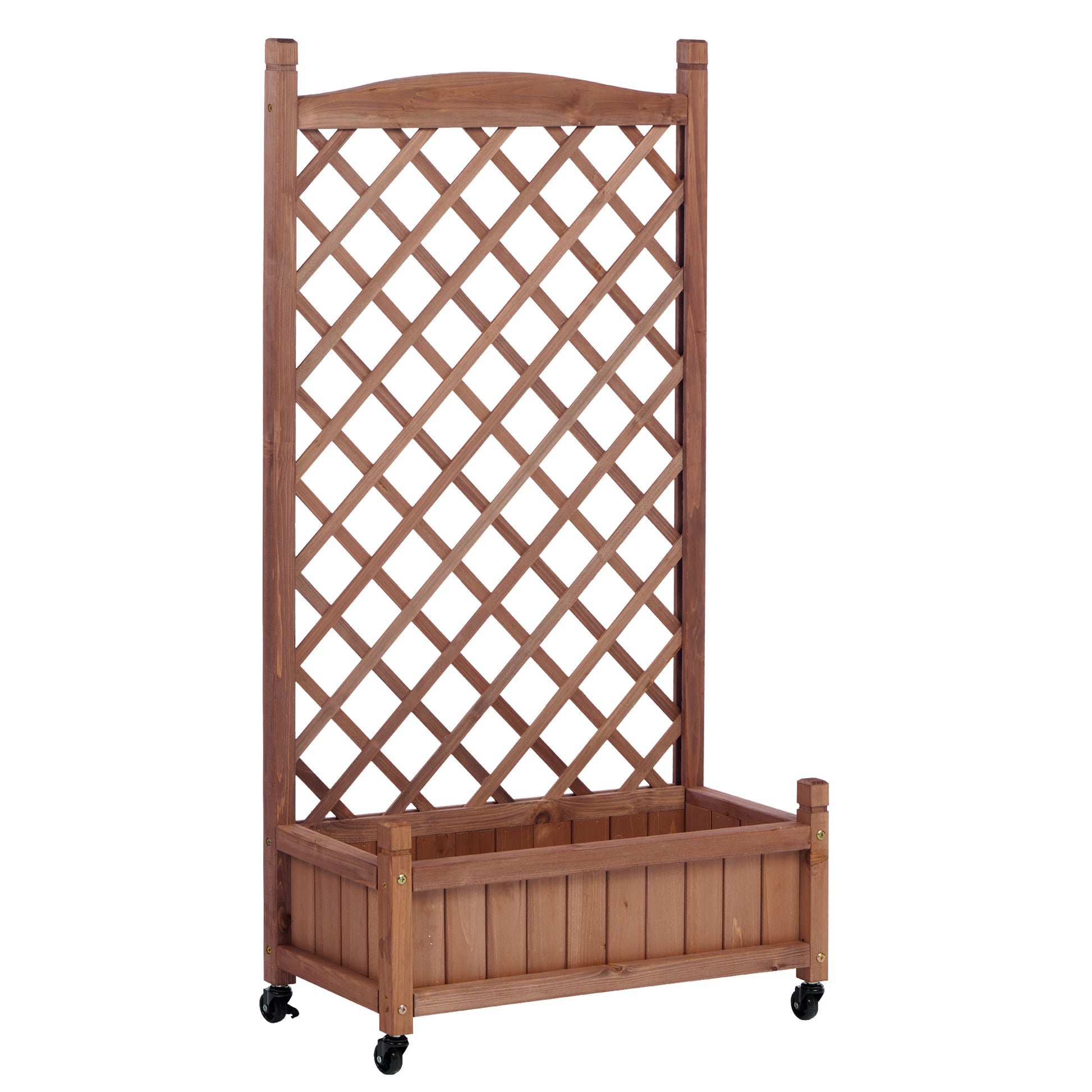 Raised Garden Bed With Trellis 2 Pack, Outdoor Wooden Planter Box & Plant Stand With Climbing Racks Brown Solid Wood