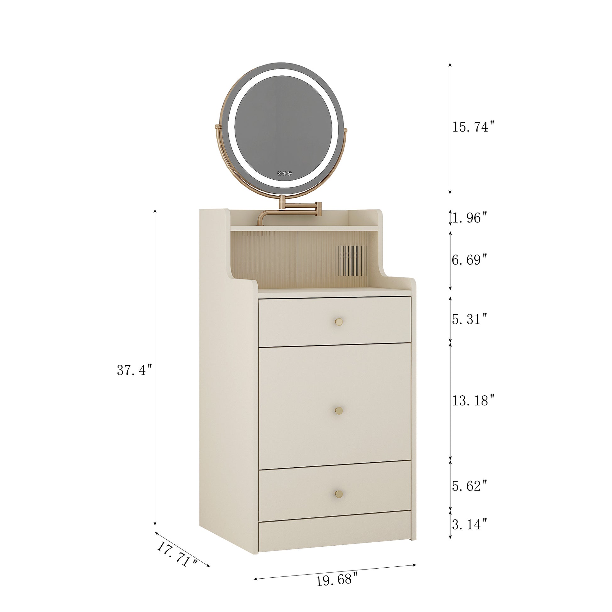 3 In 1 Vanity Desk With Mirror And Light ,Small Makeup Vanity Set With Charging Station, With 2 Drawers And Open Storage Space, With Upholstered Stool, Compact Dressing Table Writing Desk For Small Sp Light Yellow Mdf