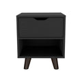 Crail Nightstand With 1 Open Storage Shelf, 1 Drawer And Wooden Legs Black 1 Drawer Bedroom Open Storage Modern Drawers Particle Board Engineered Wood