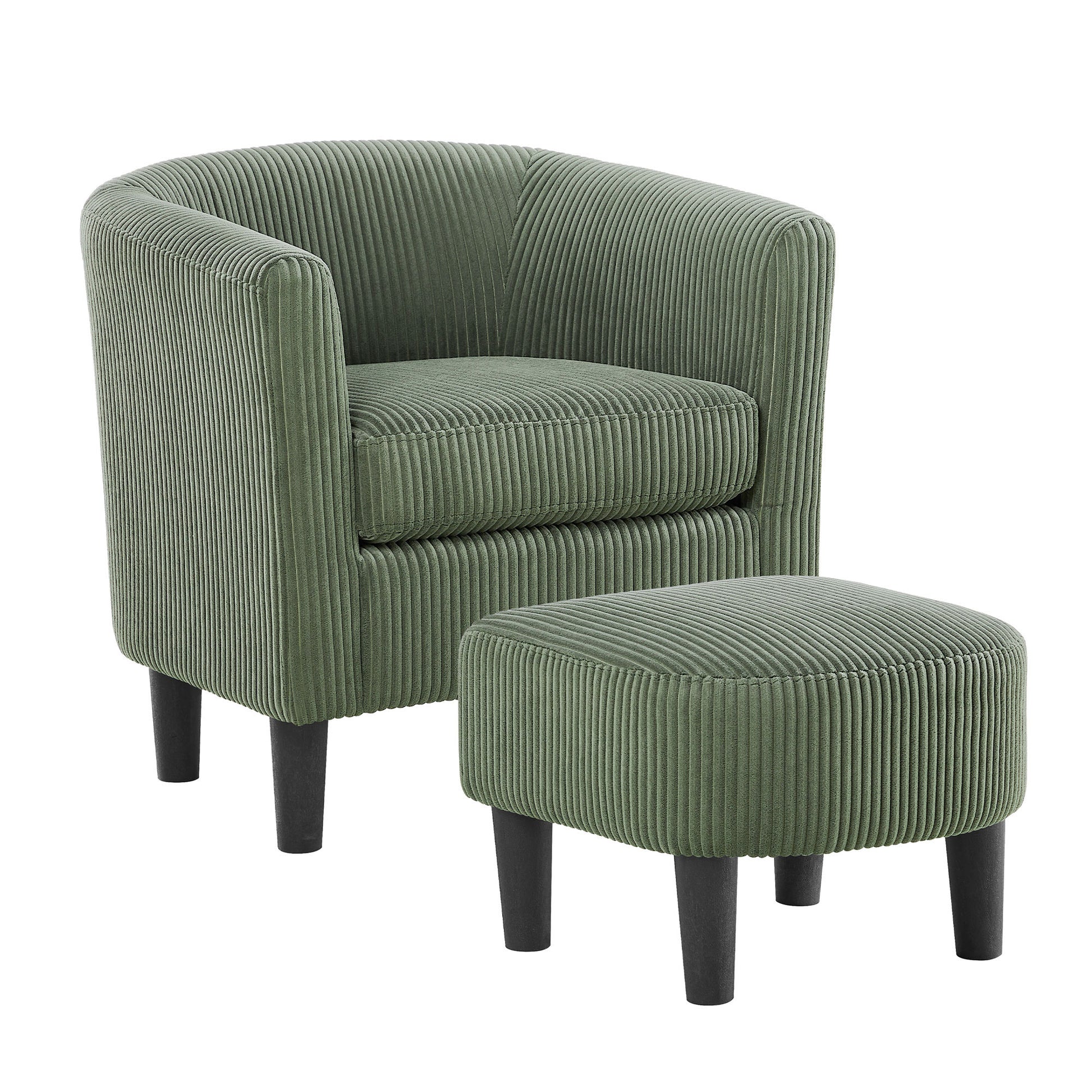 Modern Accent Chair,Upholstered Arm Chair Corduroy Single Sofa Chair With Ottoman Foot Rest Comfy Armchair For Living Room Bedroom And Office,Green Green Corduroy