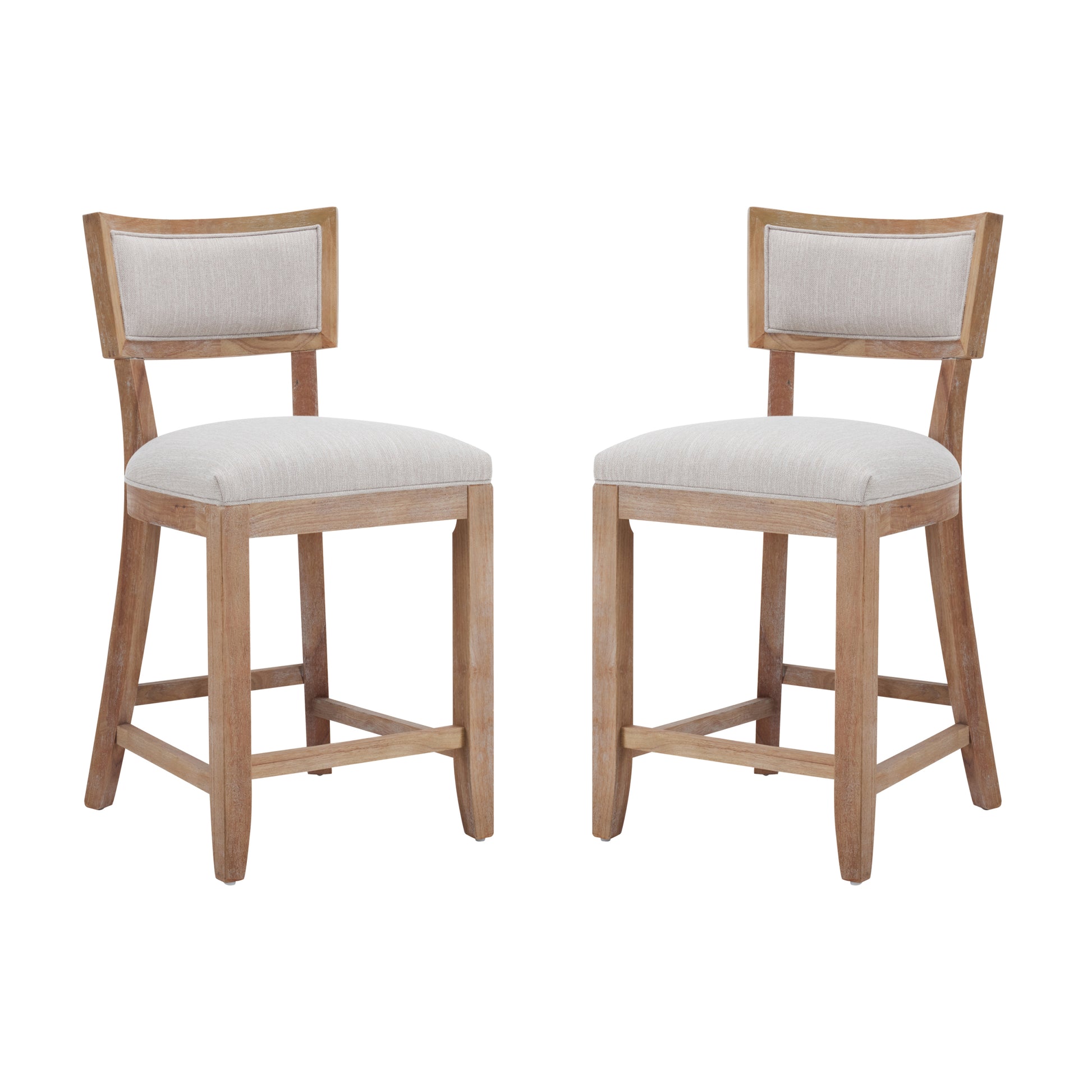 26.5" Counter Stools Set Of 2, Upholstered Counter Height Bar Stools With Comfy Back, Solid Rubber Wood Frame, Backrest, Footrest, Armless Barstools For Home Bar, Kitchen Counter, Beige & Natural Beige Natural Set Of 2 Fabric