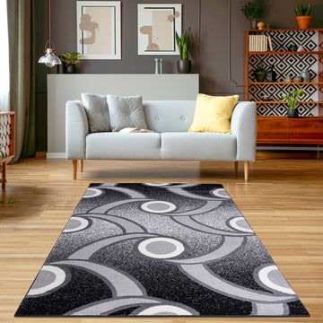 Jersey Area Rugs, Carpets For Livingroom, 5X7 Area Rugs ,3988 Black Grey Rectangle 5&7 Black Grey Contemporary Abstract Polypropylene