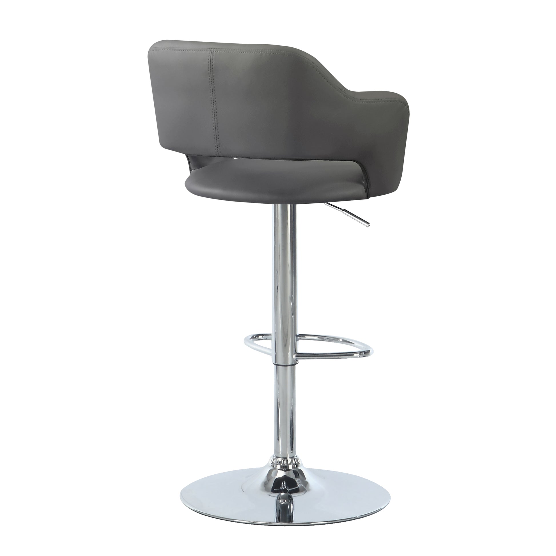 Bar Stool, Swivel, Bar Height, Adjustable, Chrome Metal, Grey Leather Look, Contemporary, Modern Light Grey Foam Faux Leather