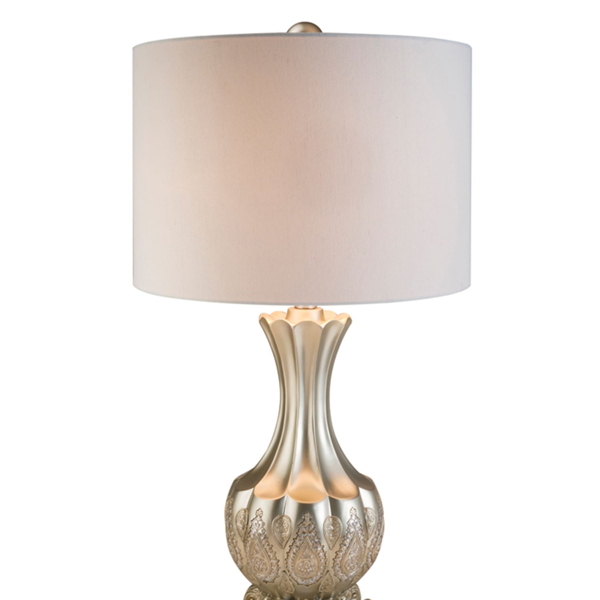 30" Tall Polyresin Table Lamp With Silver Finish, Royal Design, White Linen Shade Silver Metal