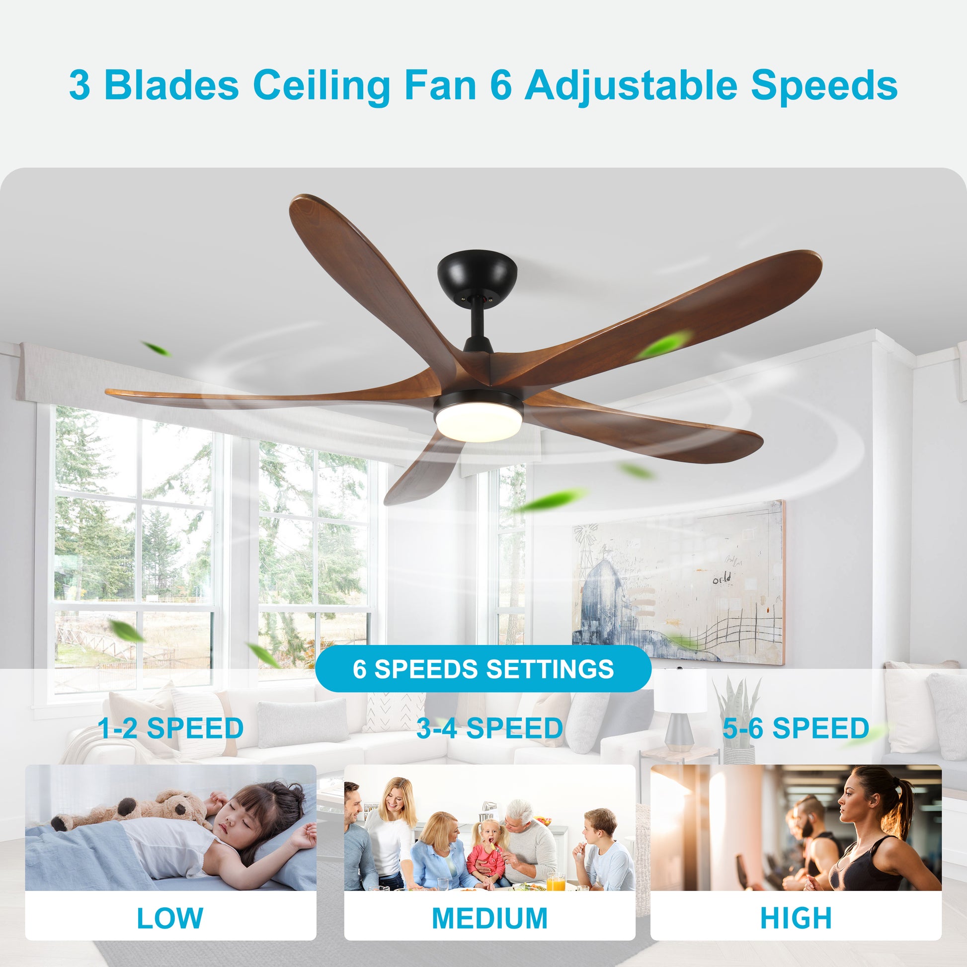 62 Inch Solid Wood With Remote Control With Light Led Modern Dc Dc Motor Indoor Outdoor 5 Blade Ceiling Fan For Patios, Bedrooms And Farmhouses Antique Brown Solid Wood