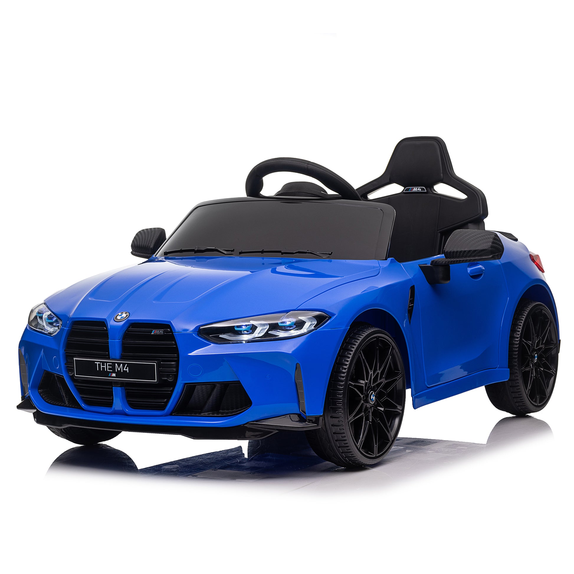 Bmw M4 12V Kids Ride On Toy Car 2.4G W Parents Remote Control,Three Speed Adjustable,Power Display, Usb,Mp3 ,Bluetooth,Led Light,Story,A Handle With Wheels And A Pull, Easy To Carry Blue