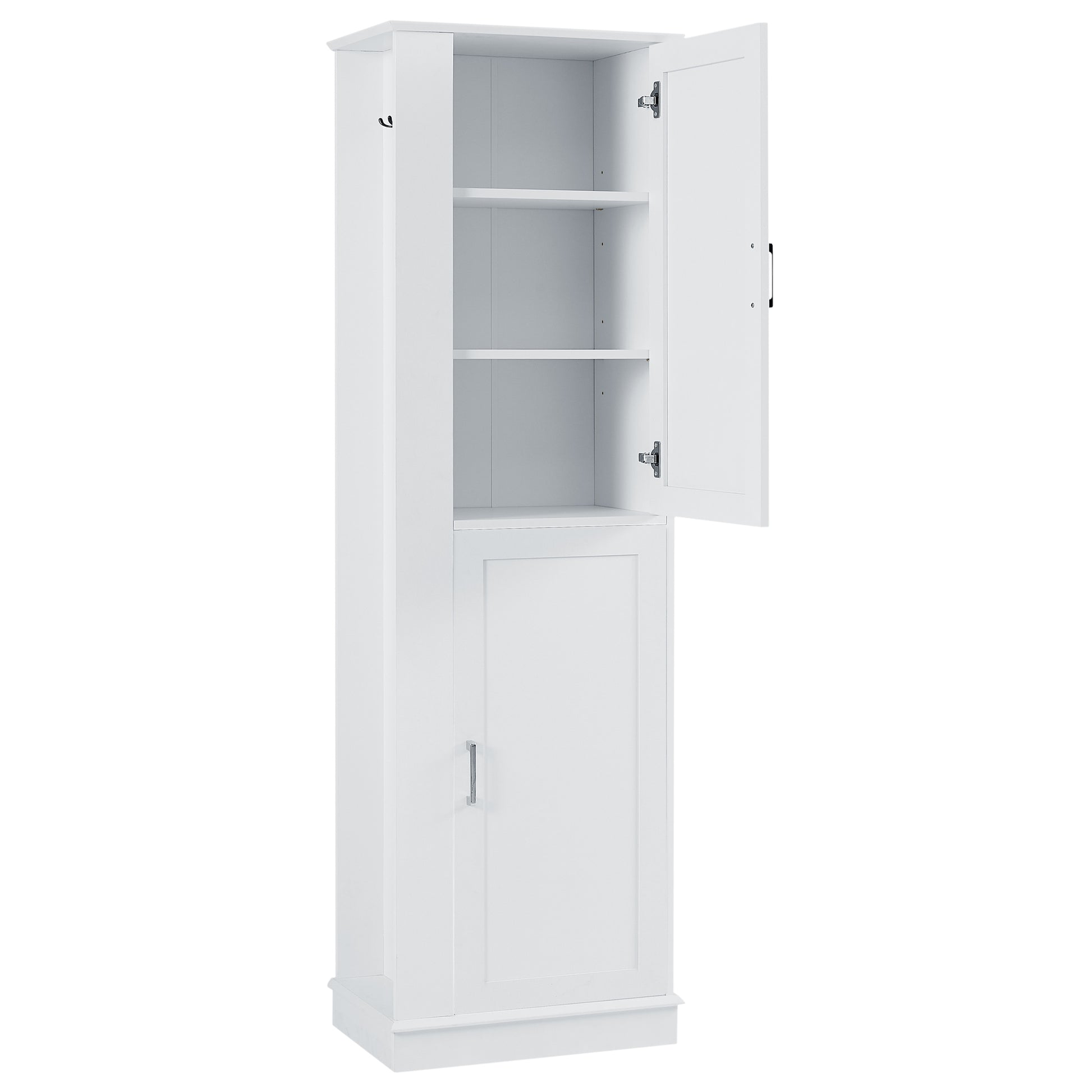 Tall Bathroom Storage Cabinet, Freestanding Storage Cabinet With Hook And Adjustable Shelf, Mdf Board, White White 2 Mdf