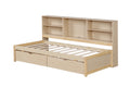 Twin Size Bed Frame With Side Bookshelves, Two Drawers, And Built In Usb Port For Natural Color Box Spring Not Required Twin Natural Bedroom Bookcase Particle Board,Plywood,Rubber Wood