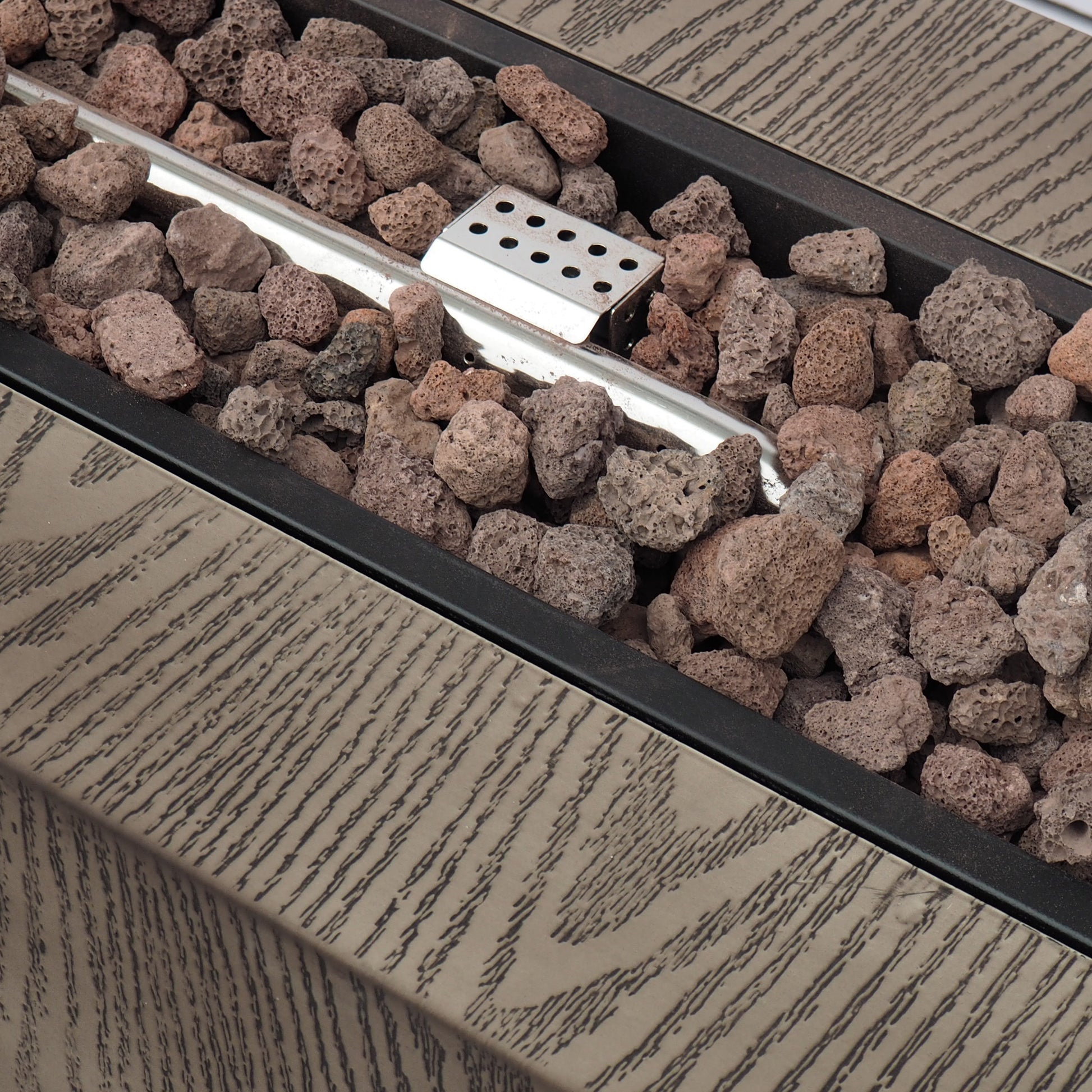 48" Outdoor 50,000 Btu Rectangular Iron Propane Fire Pit, Brown Wood Pattern Tank Cover Not Included Wood Iron