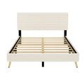 Queen Size Corduroy Upholstered Bed Frame, Platform Bed With Horizontal Stripe Headboard, No Box Spring Needed, Beige Queen Beige Bed Frame Solid Wood Mdf