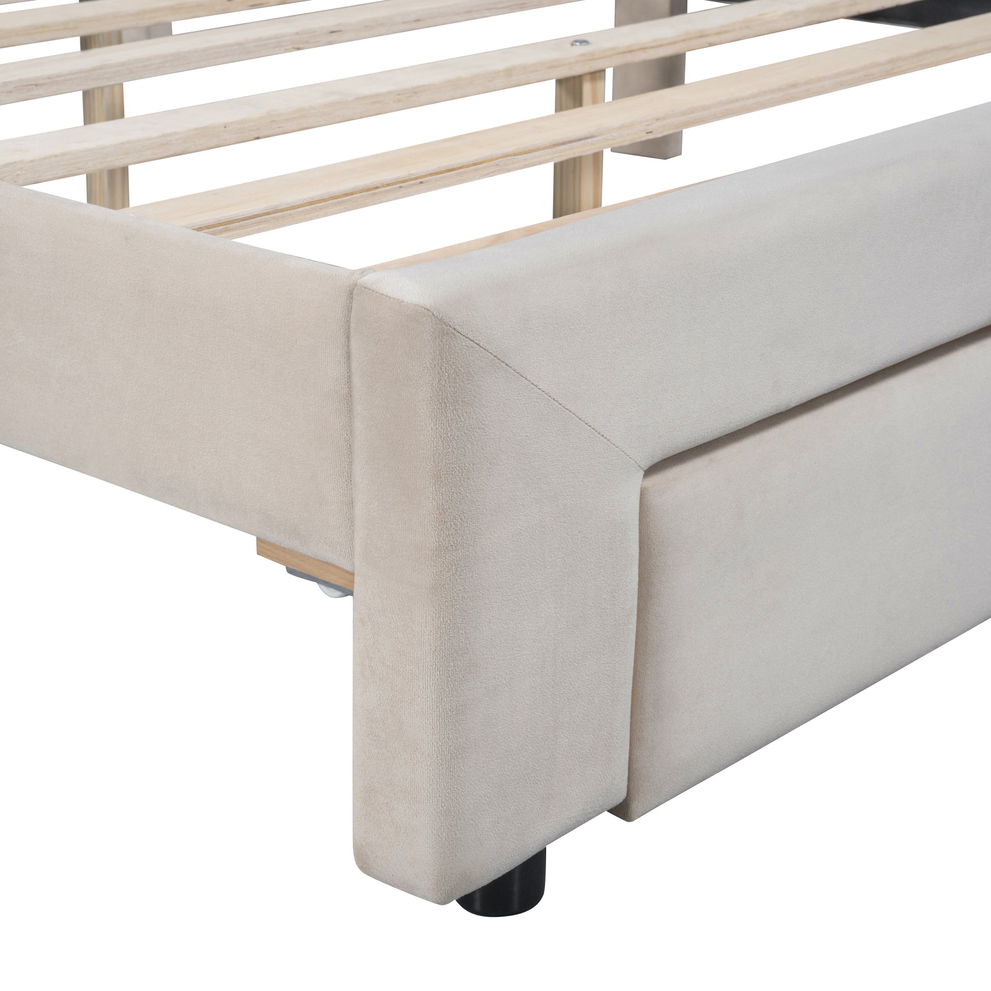 Full Size Storage Bed Velvet Upholstered Platform Bed With A Big Drawer Beige Old Sku:Wf296850Aaa Full Beige Velvet