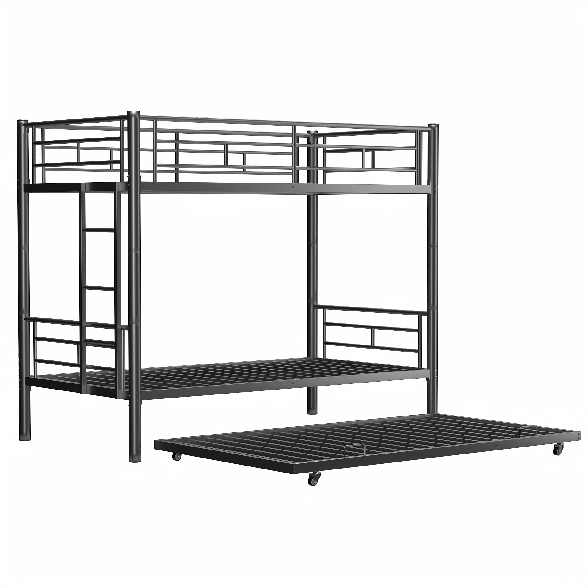 Heavy Duty Sturdy Meta Twin Over Twin Bunk Bed L Noise Reduced Safety Guardrail No Box Spring Needed,Black Twin Black Metal
