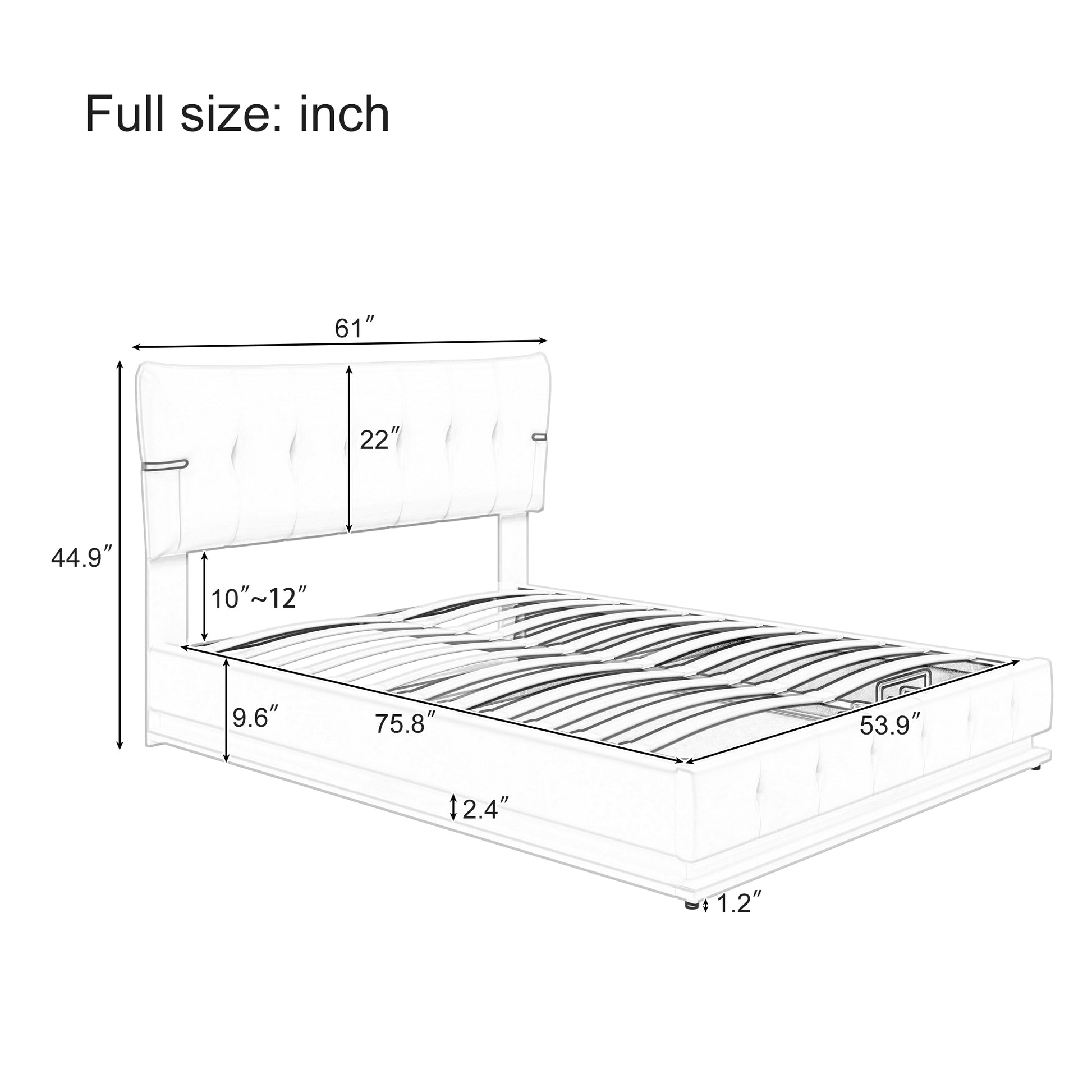 Upholstered Platform Full Size Hydraulic Storage Bed, Lift Up Storage Bed With Rgb Led Light, Pu Leather Headboard And Footboard, No Box Spring Needed, White Full White Wood Metal