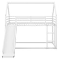 Twin Over Twin House Bunk Bed With Ladder And Slide,White Twin White Metal