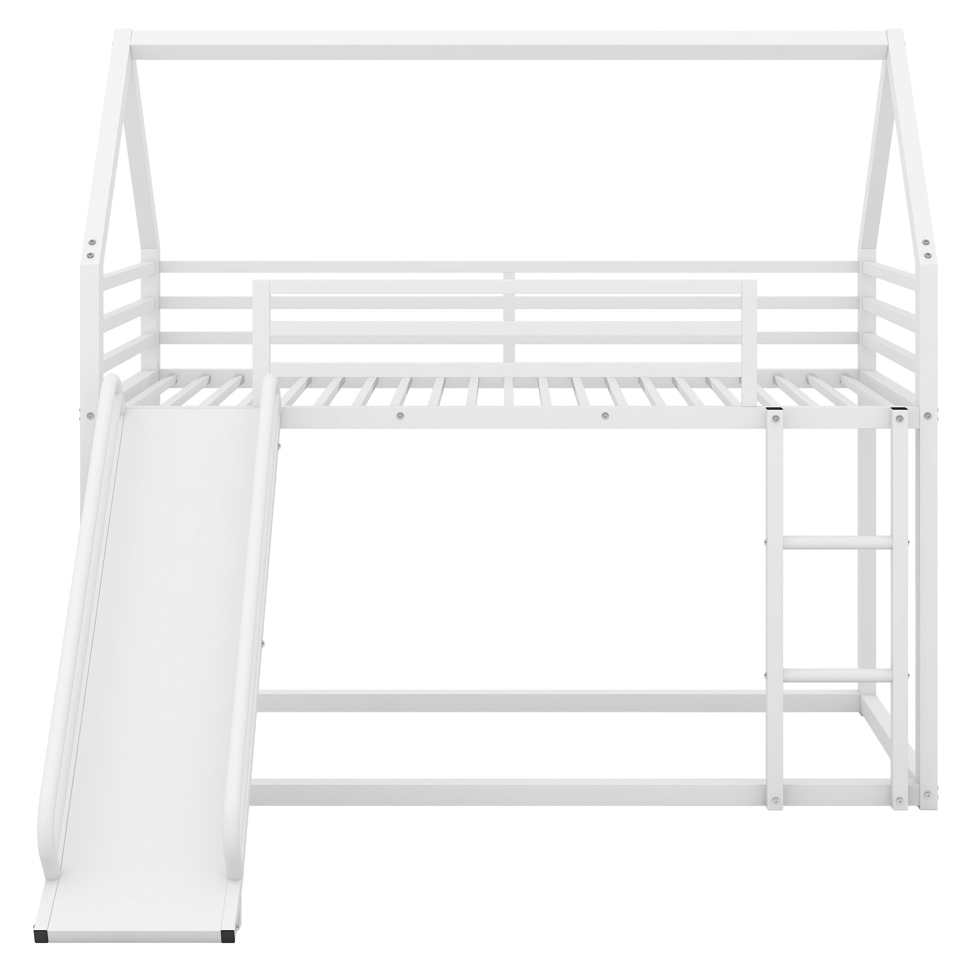 Twin Over Twin House Bunk Bed With Ladder And Slide,White Twin White Metal