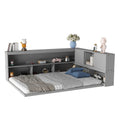 Full Floor Bed With L Shaped Bookcases, Sliding Doors,Without Slats,Grey Full Grey American Design Pine