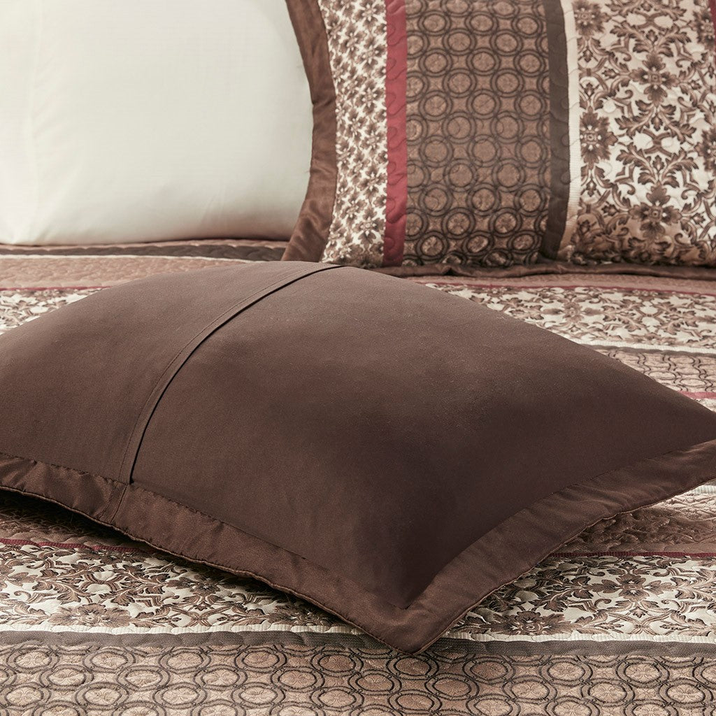 5 Piece Jacquard Quilt Set With Throw Pillows Red King Cal King King Red Cotton