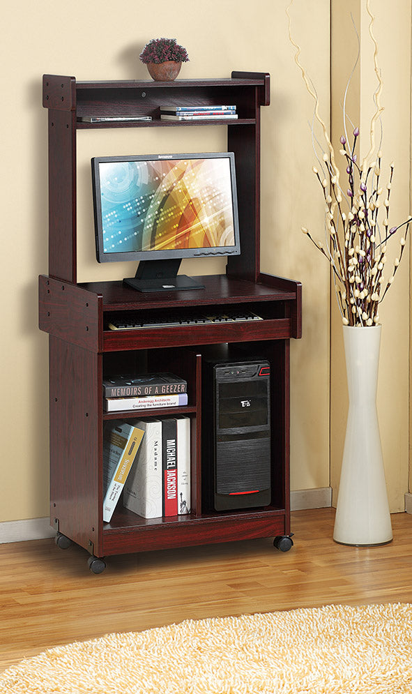 Microwave Cart Coffee Station Computer Cart On Locking Castors Hutch Gliding Shelf Mahogany Color Mahogany Particle Board Mdf