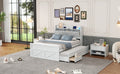 Full Size Wooden Bed With Storage Headboard With Outlets, Extendable Bed With Twin Size Trundle With Three Storage Drawers,White Expected Arrival Time:8.23 Full White Wood