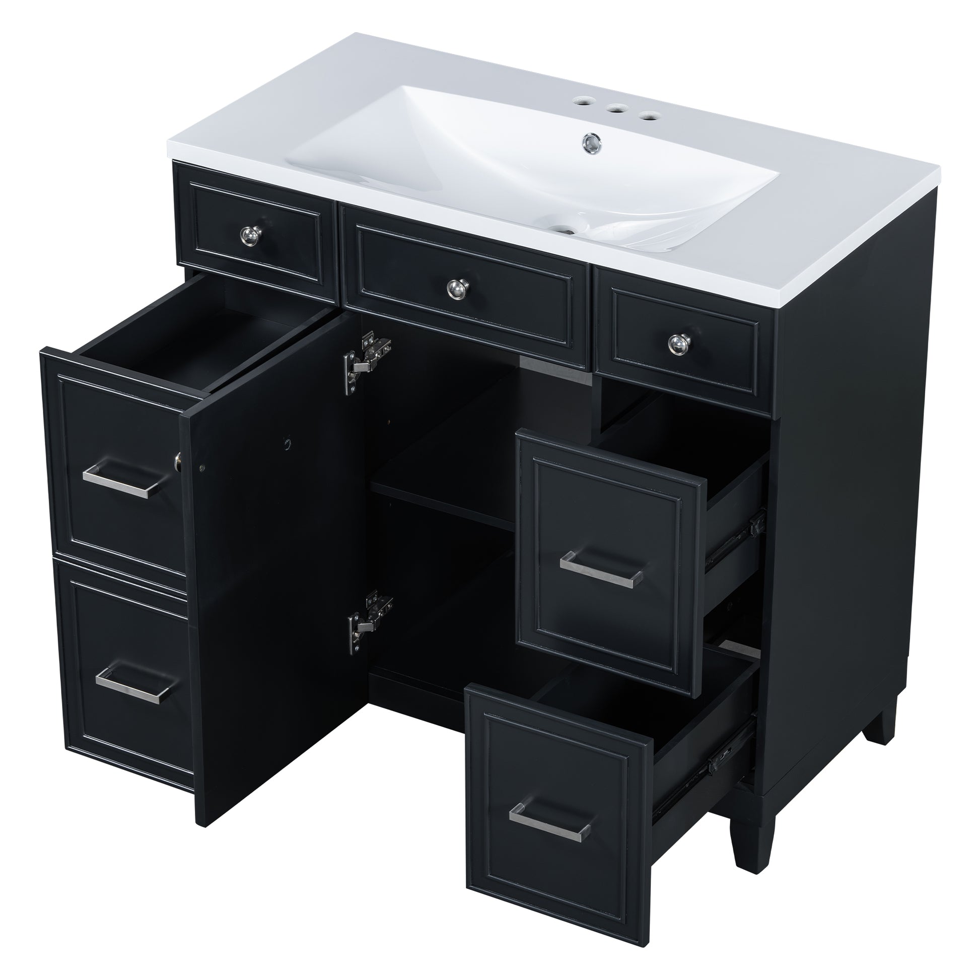 36" Bathroom Vanity Cabinet With Sink Top Combo Setblack ,Single Sink,Shaker Cabinet With Soft Closing Door And 3 Drawers Black Bathroom Solid Wood Mdf Resin