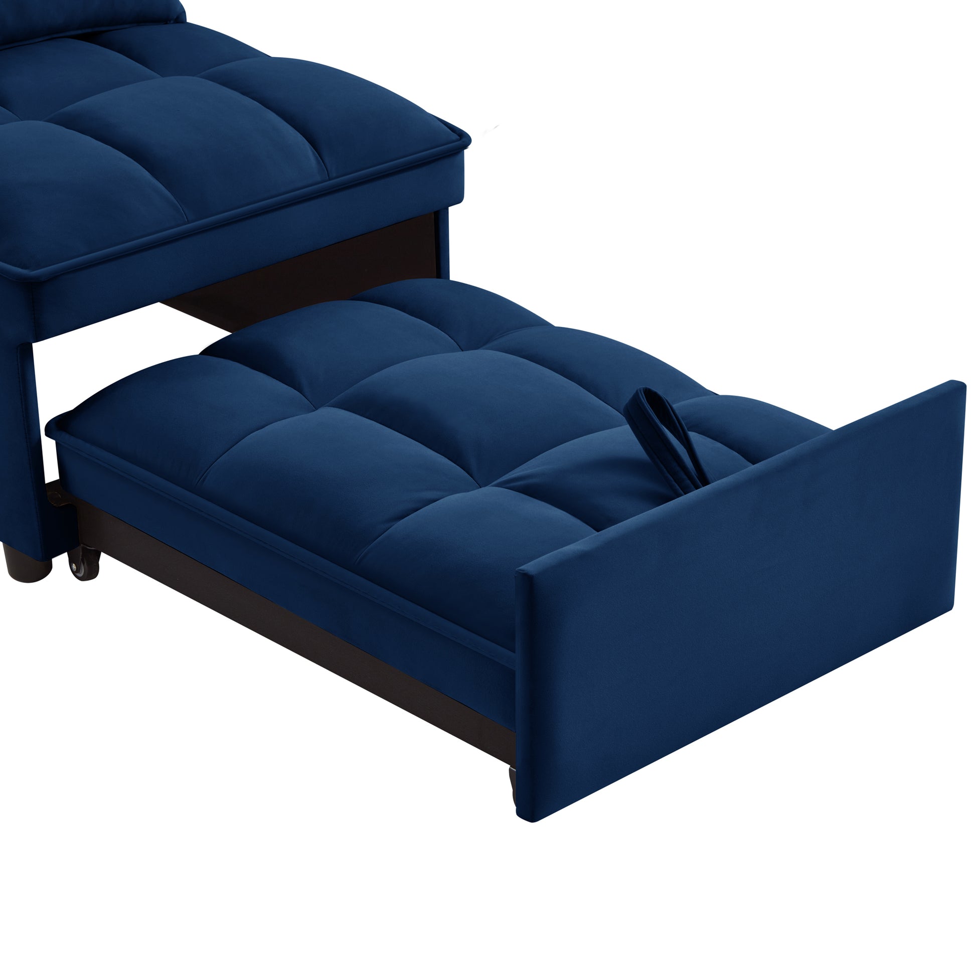 4 In1 Multi Function Single Sofa Bed With Storage Pockets,Tufted Single Pull Out Sofa Bed With Adjustable Backrest And Pillows ,Convertible Chaise Lounge, Navy Navy Velvet Metal Primary Living Space American Design Armless Foam Velvet 1 Seat