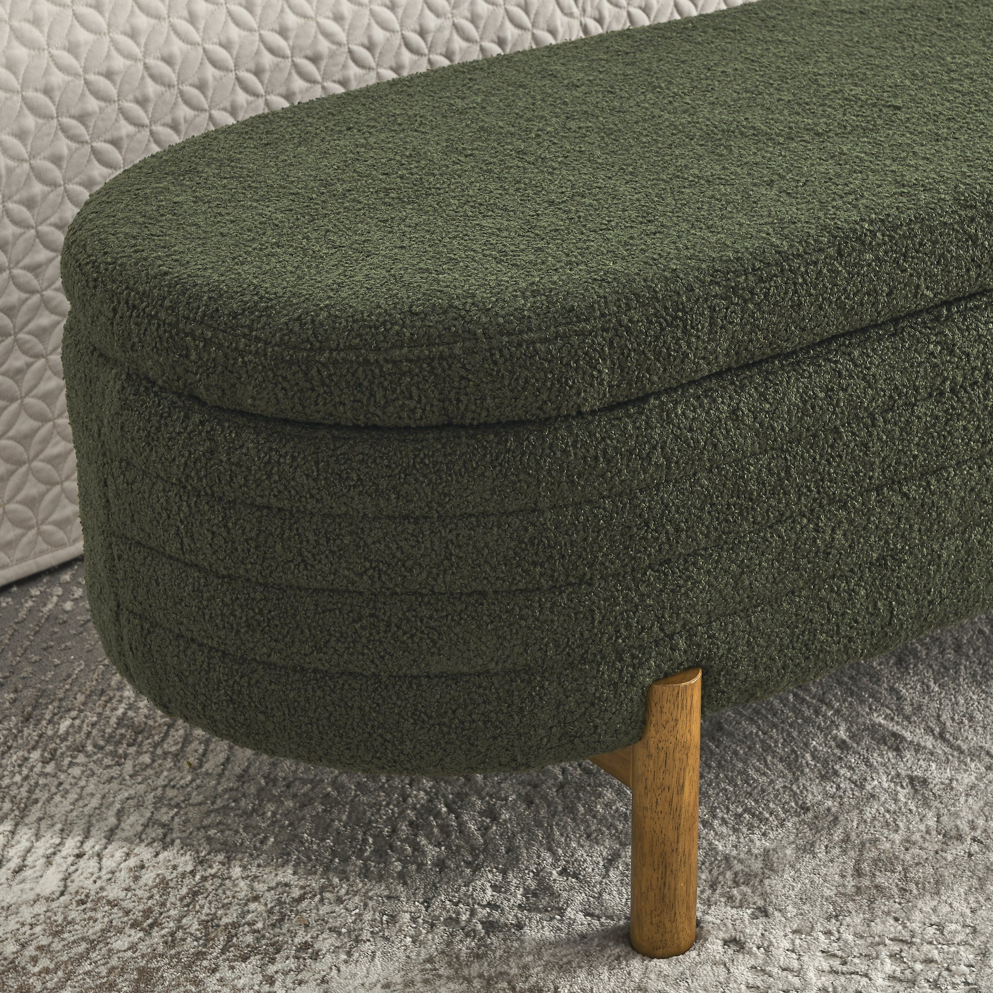 Ottoman Oval Storage Bench,Rubber Wood Leg, Green 46."X17.7"X10.8" Green Foam