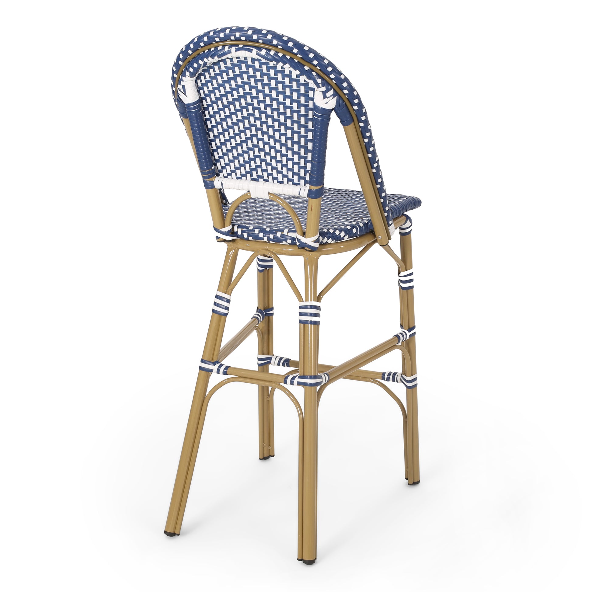 Wicker Bar Stool With Aluminum Frame Teal Blue Aluminium