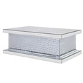Wood And Mirror Coffee Table With Faux Crystal Inlays, Clear Clear Wood